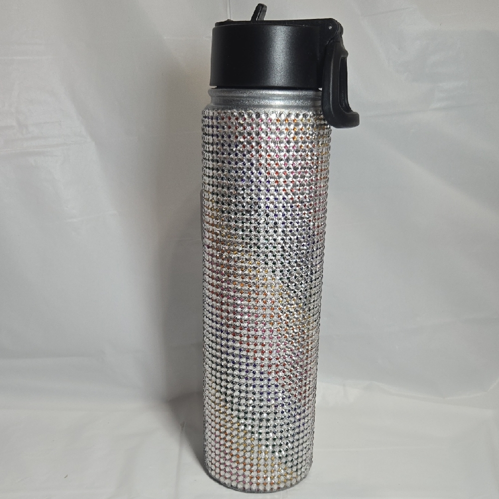 25oz Hand Placed Silver Rhinestone Water Bottle